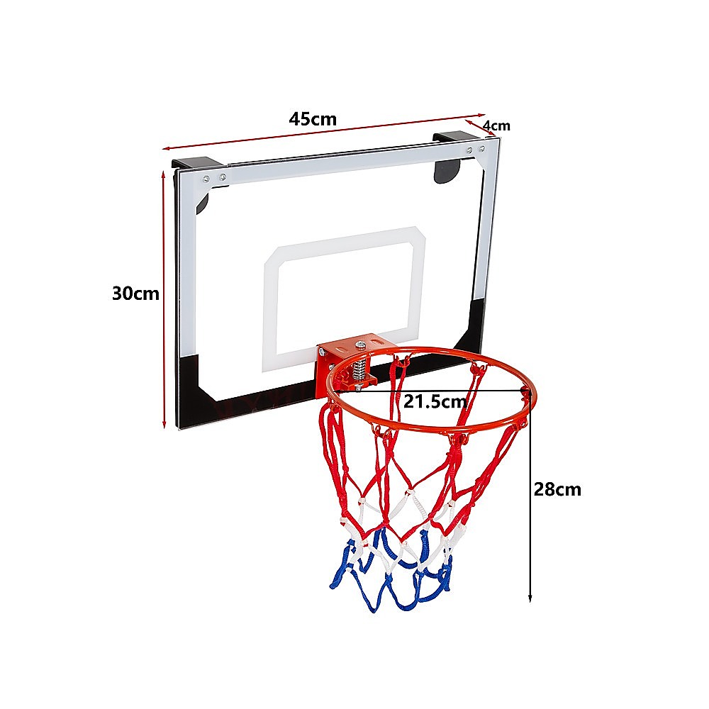 Indoor Mini Basketball Hoop Set - Door Mounted Backboard Kit with Ring & Ball V63-954191