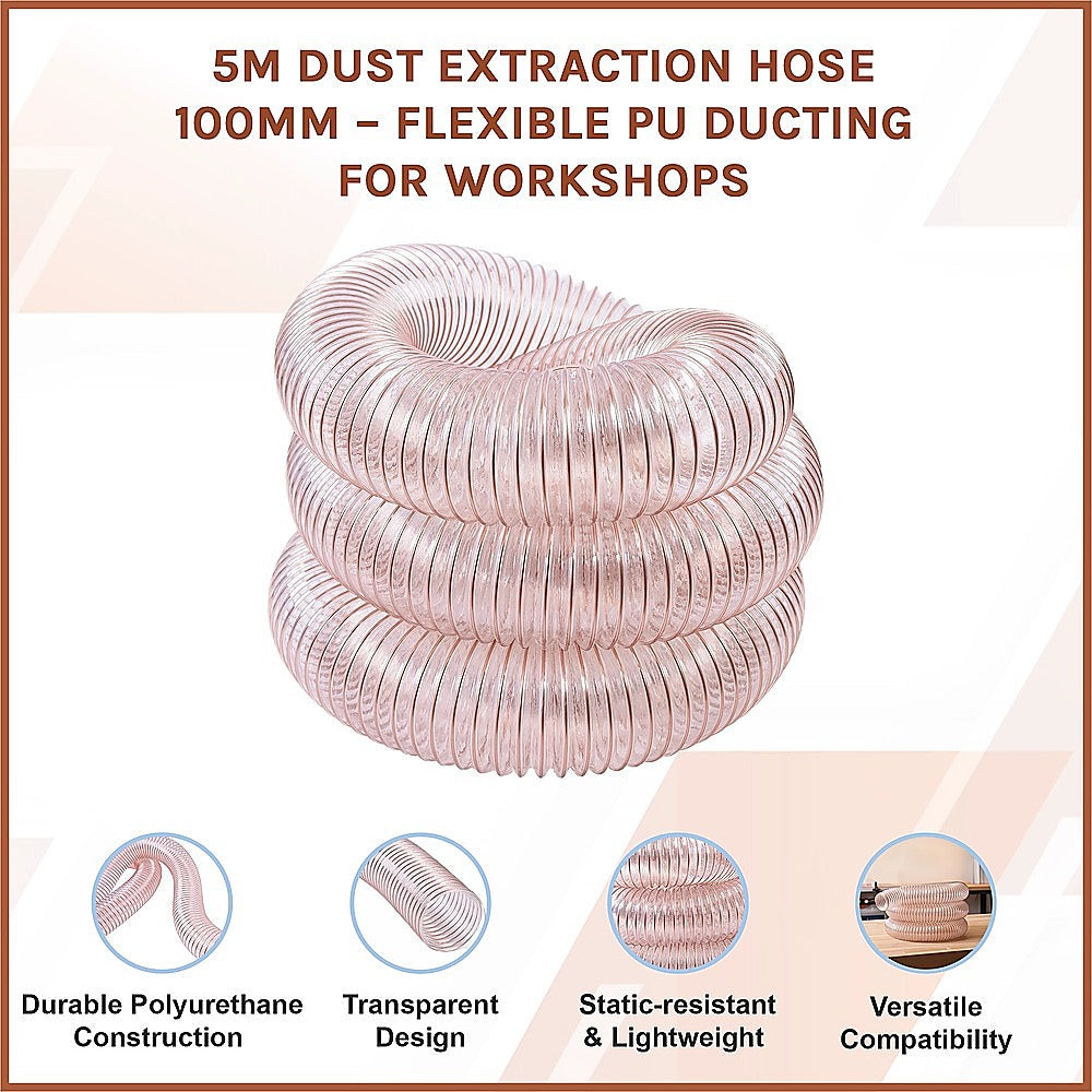5m Dust Extraction Hose 100mm - Flexible PU Ducting for Workshops V63-954301