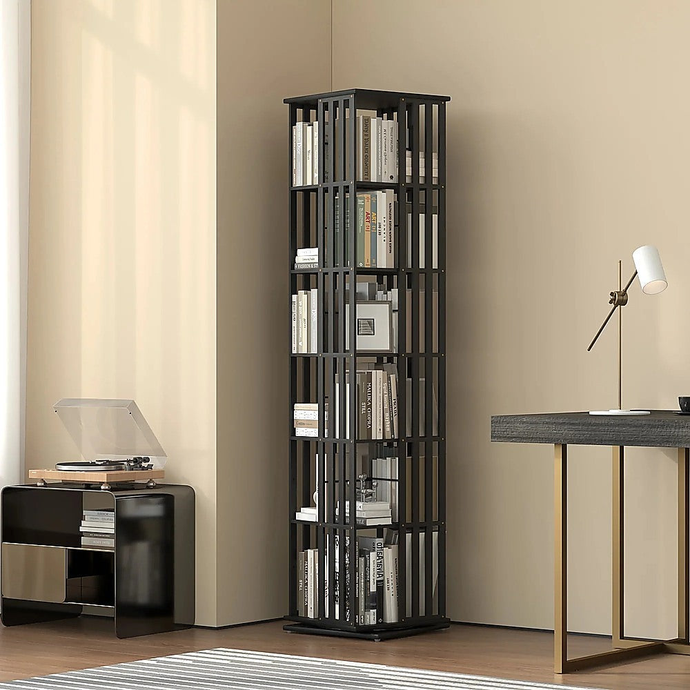 360 Rotating Bookshelf Bamboo Storage Display Rack Shelving in Black V63-954471