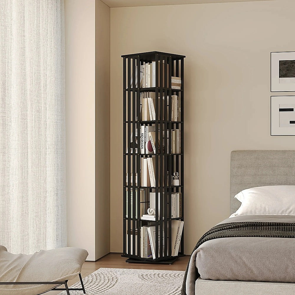 360 Rotating Bookshelf Bamboo Storage Display Rack Shelving in Black V63-954471