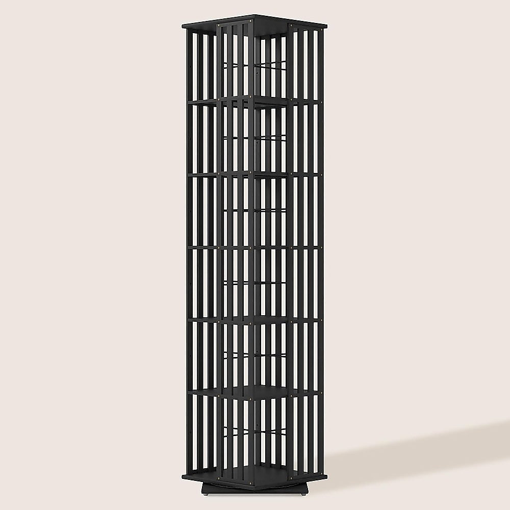 360 Rotating Bookshelf Bamboo Storage Display Rack Shelving in Black V63-954471