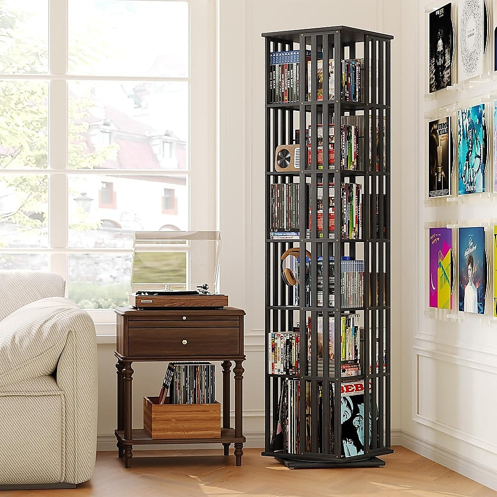 360 Rotating Bookshelf Bamboo Storage Display Rack Shelving in Black V63-954471
