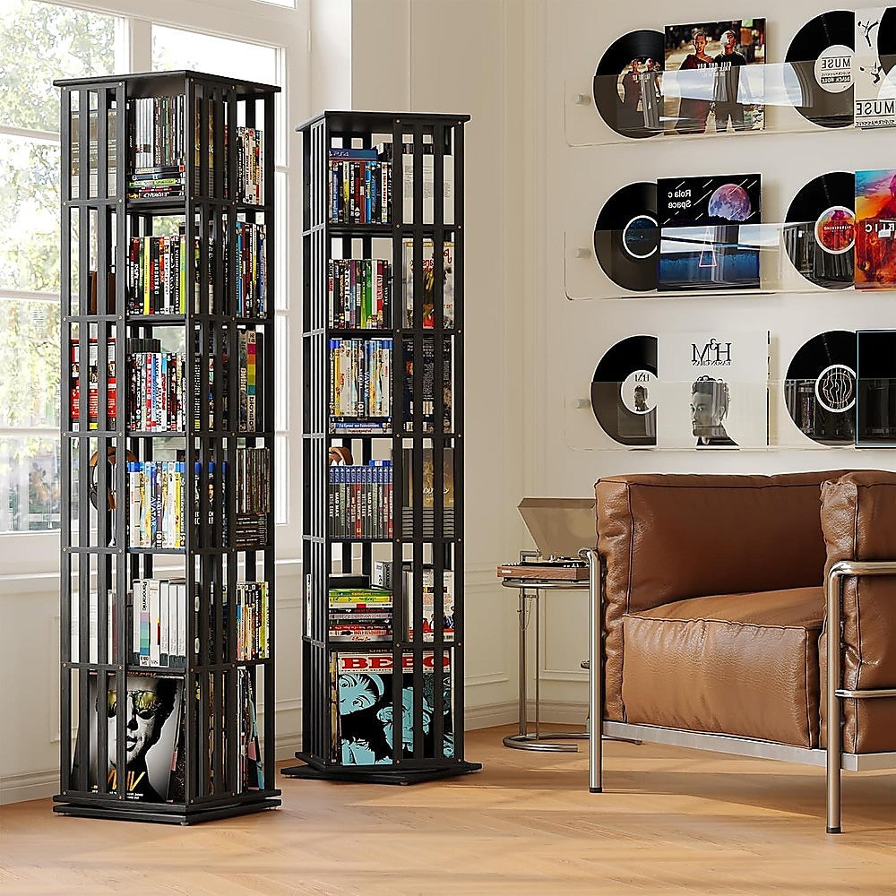 360 Rotating Bookshelf Bamboo Storage Display Rack Shelving in Black V63-954471