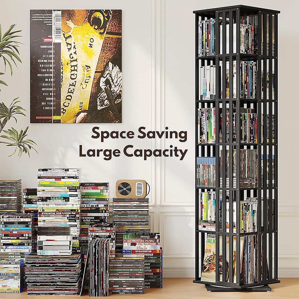 360 Rotating Bookshelf Bamboo Storage Display Rack Shelving in Black V63-954471