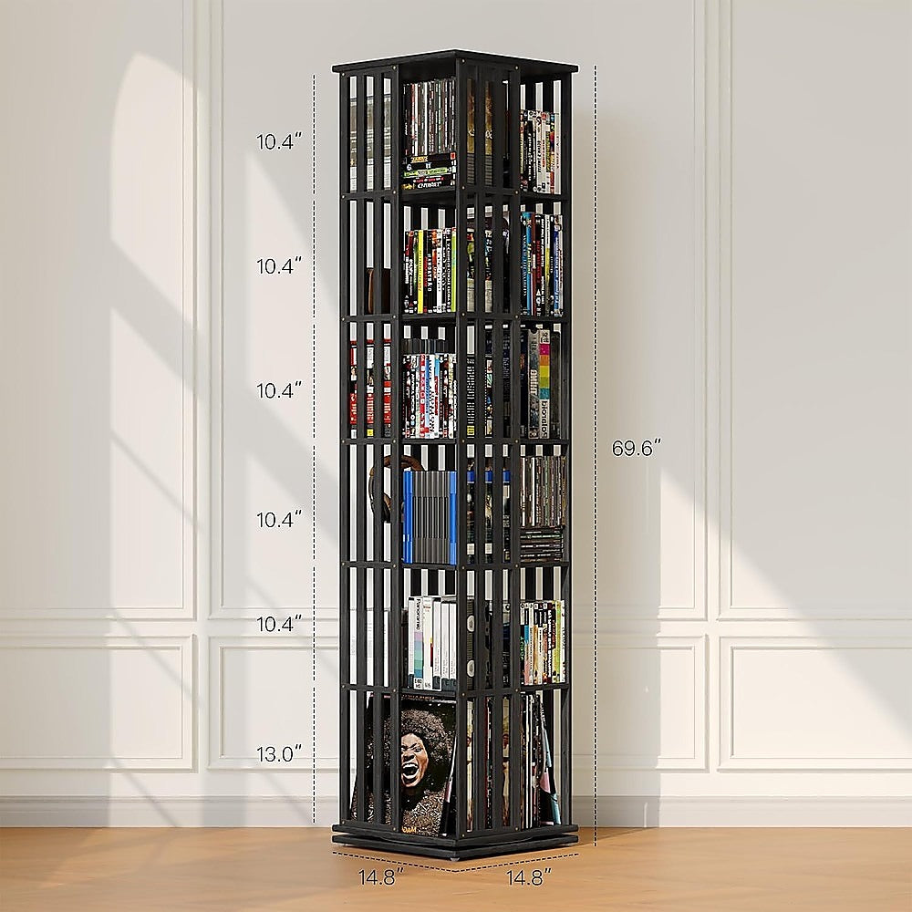 360 Rotating Bookshelf Bamboo Storage Display Rack Shelving in Black V63-954471