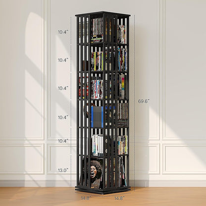 360 Rotating Bookshelf Bamboo Storage Display Rack Shelving in Black V63-954471
