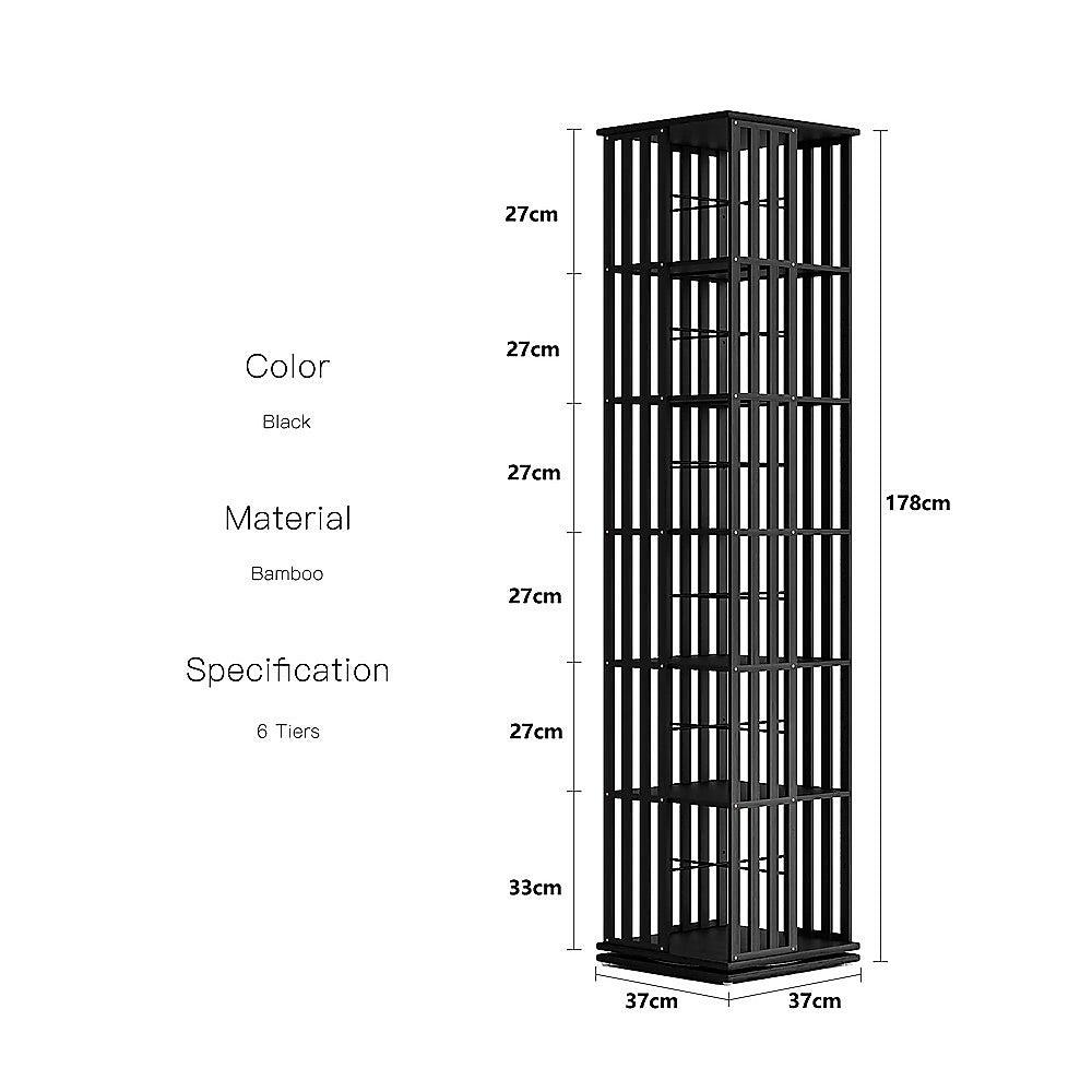 360 Rotating Bookshelf Bamboo Storage Display Rack Shelving in Black V63-954471