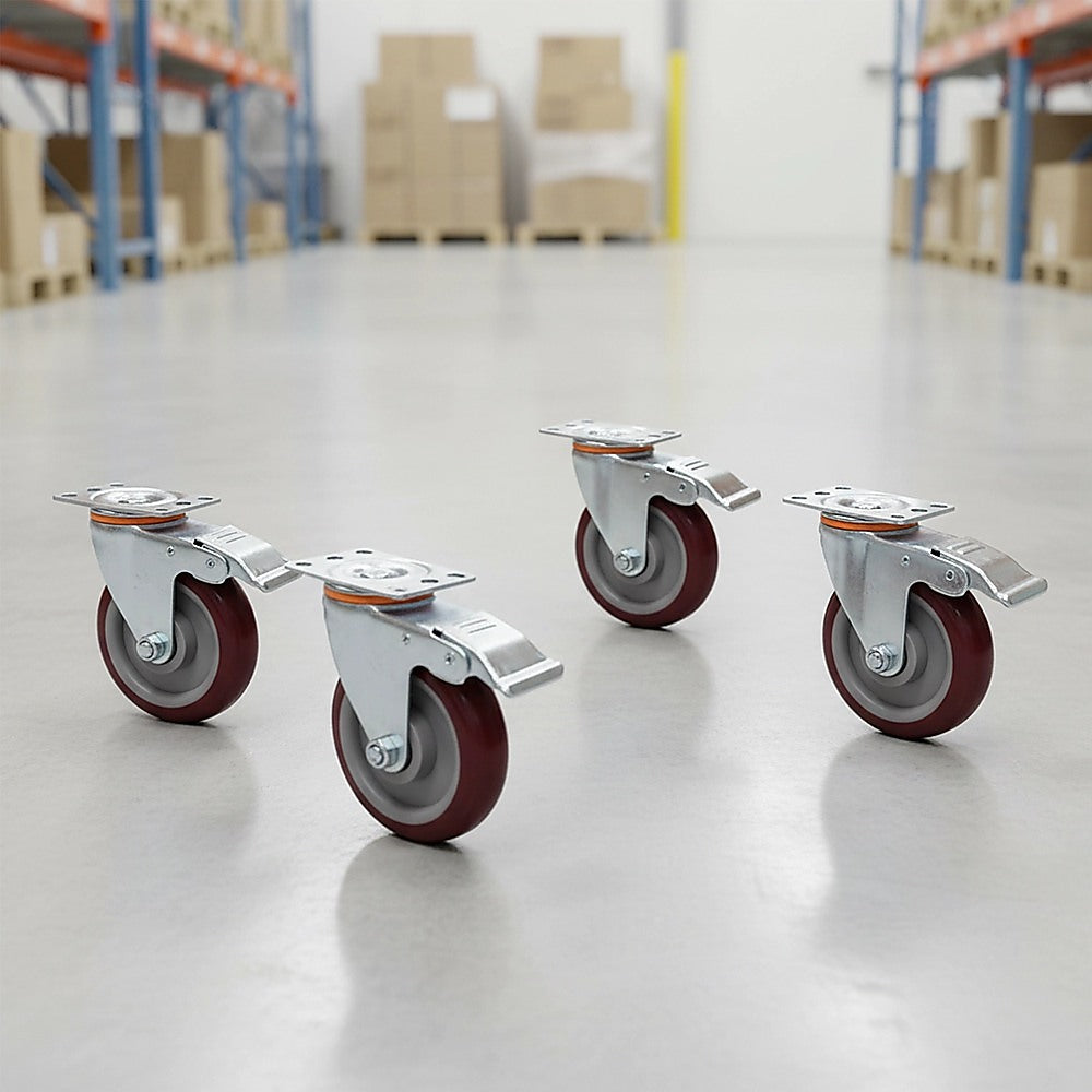 4 Pack 5 Inch Heavy Duty Locking Caster Wheels Swivel Plate Castors V63-954641