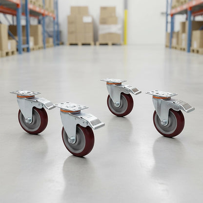 4 Pack 5 Inch Heavy Duty Locking Caster Wheels Swivel Plate Castors V63-954641