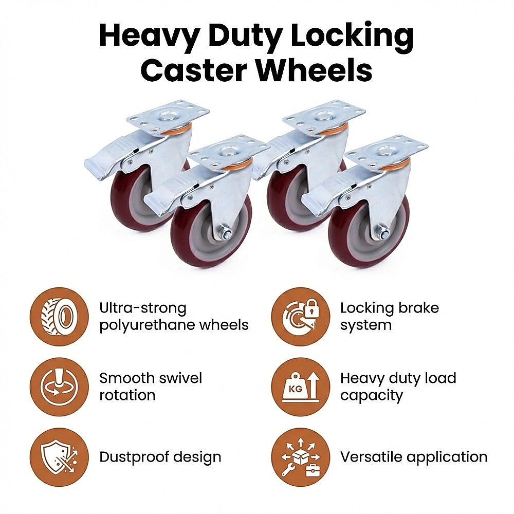 4 Pack 5 Inch Heavy Duty Locking Caster Wheels Swivel Plate Castors V63-954641