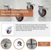 4 Pack 5 Inch Heavy Duty Locking Caster Wheels Swivel Plate Castors V63-954641