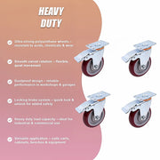 4 Pack 5 Inch Heavy Duty Locking Caster Wheels Swivel Plate Castors V63-954641