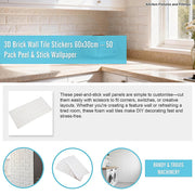 3D Brick Wall Tile Stickers 60x30cm - 50 Pack Peel & Stick Wallpaper V63-954671