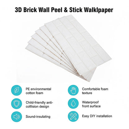 3D Brick Wall Tile Stickers 60x30cm - 50 Pack Peel & Stick Wallpaper V63-954671