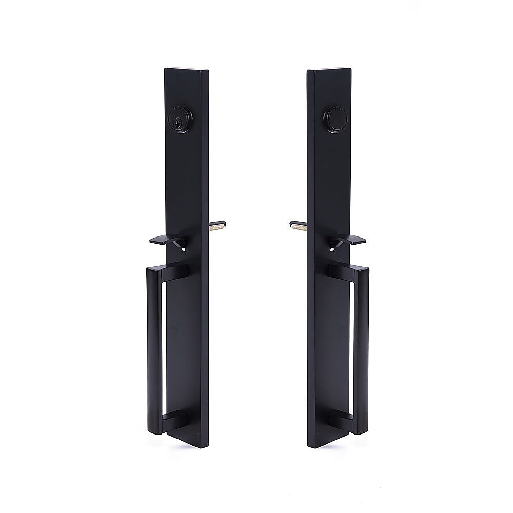 Matte Black Double Door Handle Set Dummy Front Entry Deadbolt Lock V63-954721