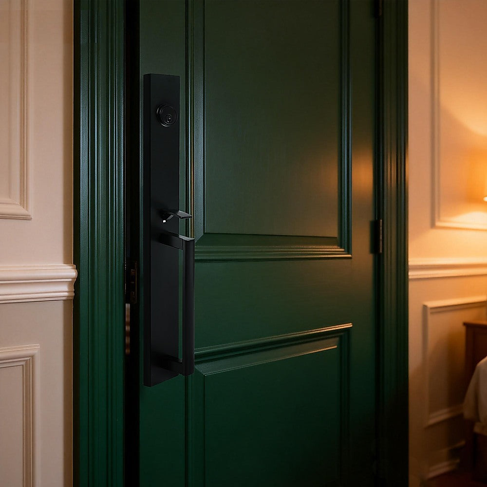 Matte Black Double Door Handle Set Dummy Front Entry Deadbolt Lock V63-954721