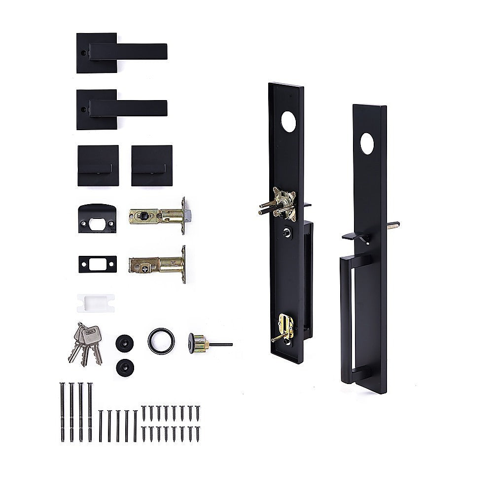 Matte Black Double Door Handle Set Dummy Front Entry Deadbolt Lock V63-954721