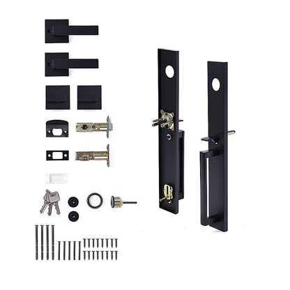 Matte Black Double Door Handle Set Dummy Front Entry Deadbolt Lock V63-954721
