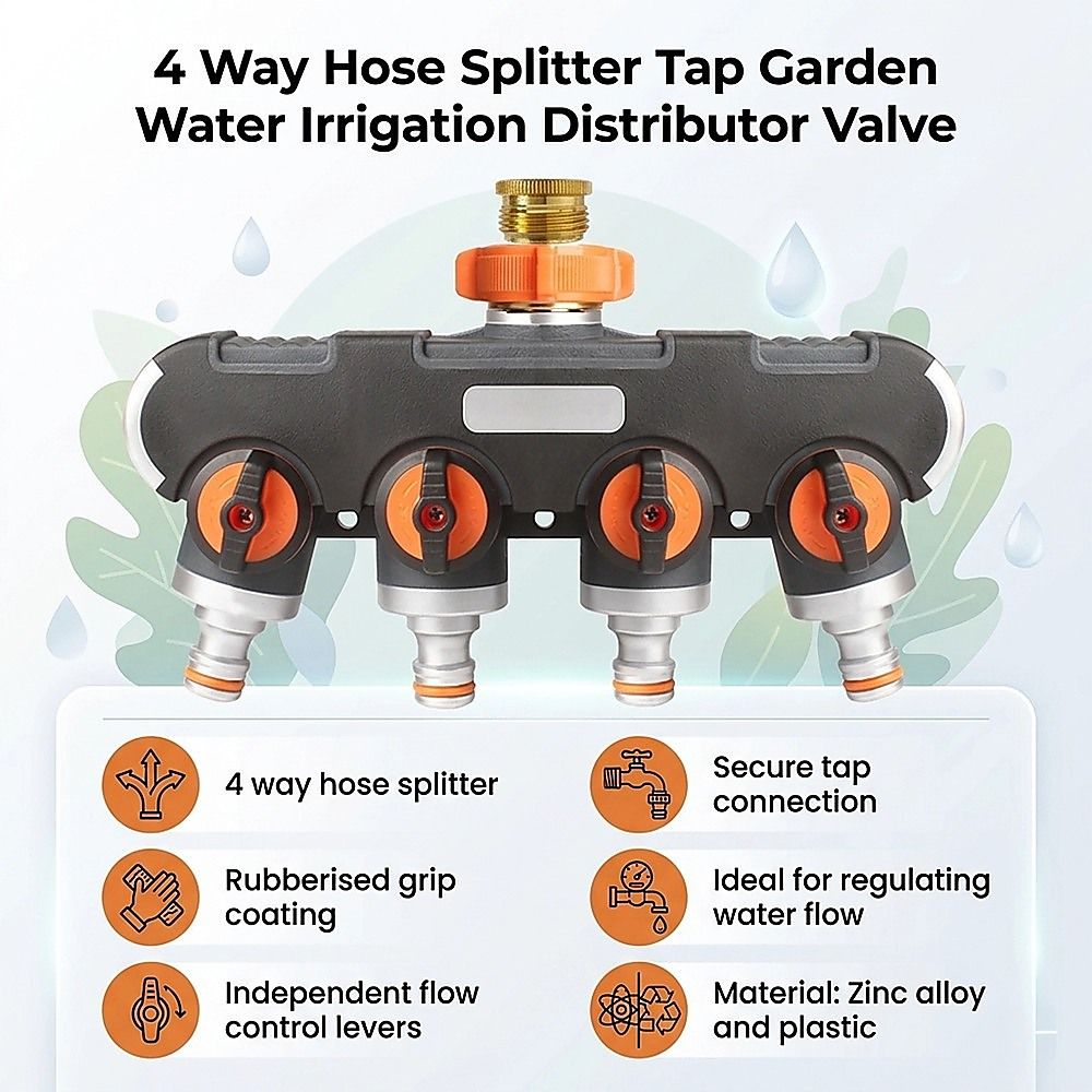 4 Way Hose Splitter Tap Garden Water Irrigation Distributor Valve V63-954791