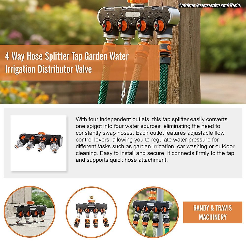 4 Way Hose Splitter Tap Garden Water Irrigation Distributor Valve V63-954791