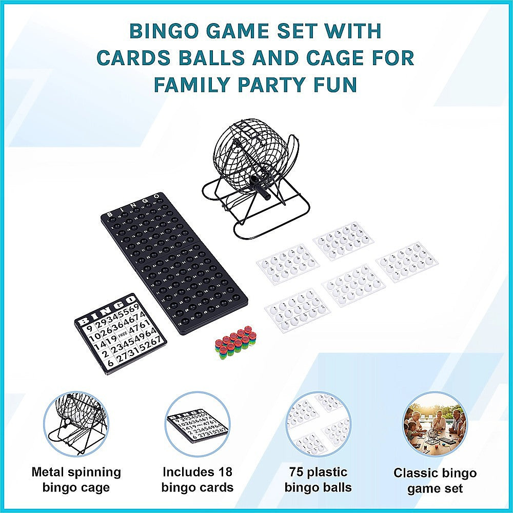 Bingo Game Set with Cards Balls and Cage for Family Party Fun V63-954821