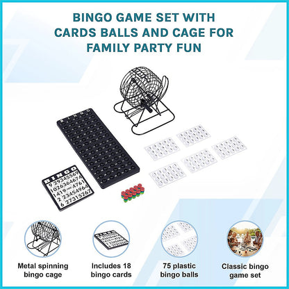 Bingo Game Set with Cards Balls and Cage for Family Party Fun V63-954821