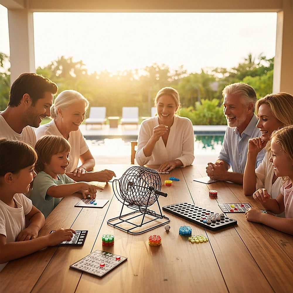 Bingo Game Set with Cards Balls and Cage for Family Party Fun V63-954821