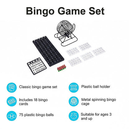 Bingo Game Set with Cards Balls and Cage for Family Party Fun V63-954821