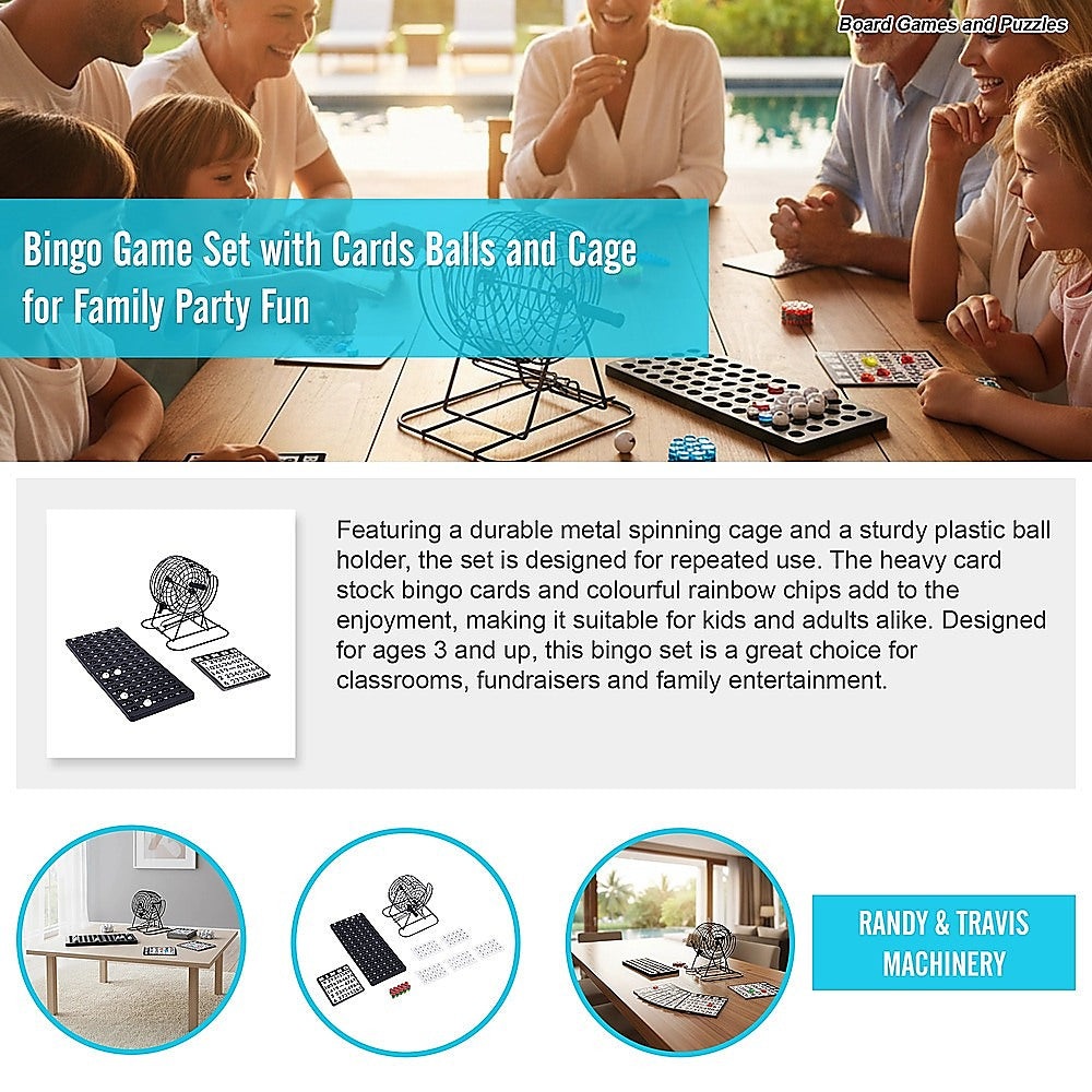 Bingo Game Set with Cards Balls and Cage for Family Party Fun V63-954821