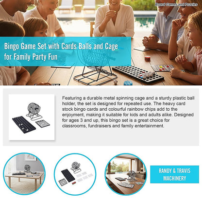 Bingo Game Set with Cards Balls and Cage for Family Party Fun V63-954821