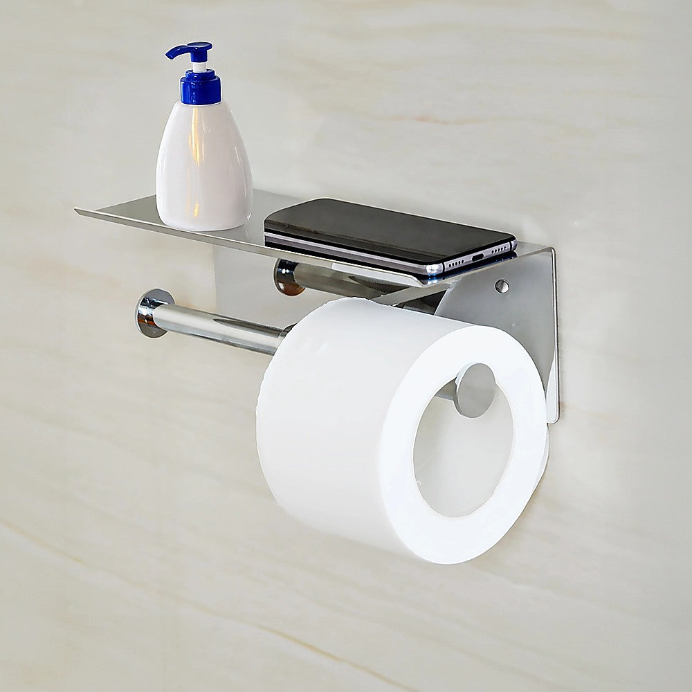 Double Toilet Paper Holder with Shelf Wall Mounted Bathroom Storage V63-954881