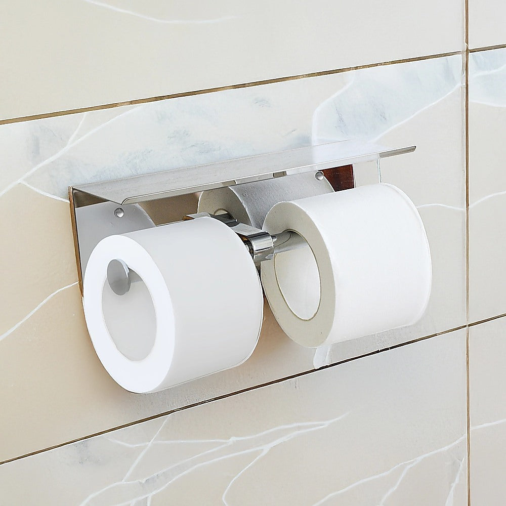 Double Toilet Paper Holder with Shelf Wall Mounted Bathroom Storage V63-954881