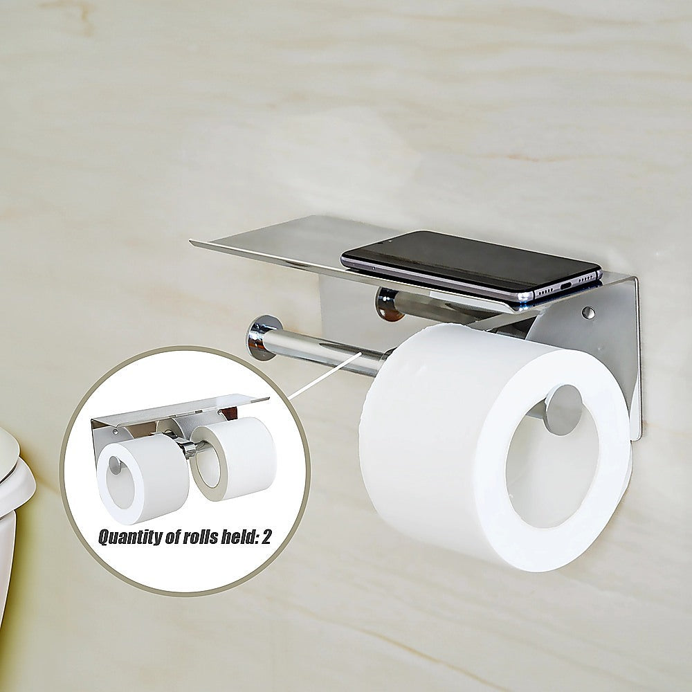 Double Toilet Paper Holder with Shelf Wall Mounted Bathroom Storage V63-954881