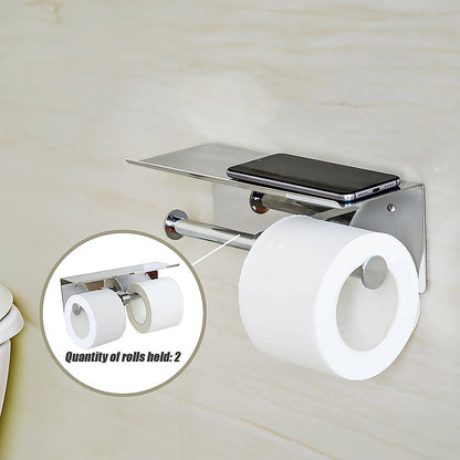 Double Toilet Paper Holder with Shelf Wall Mounted Bathroom Storage V63-954881