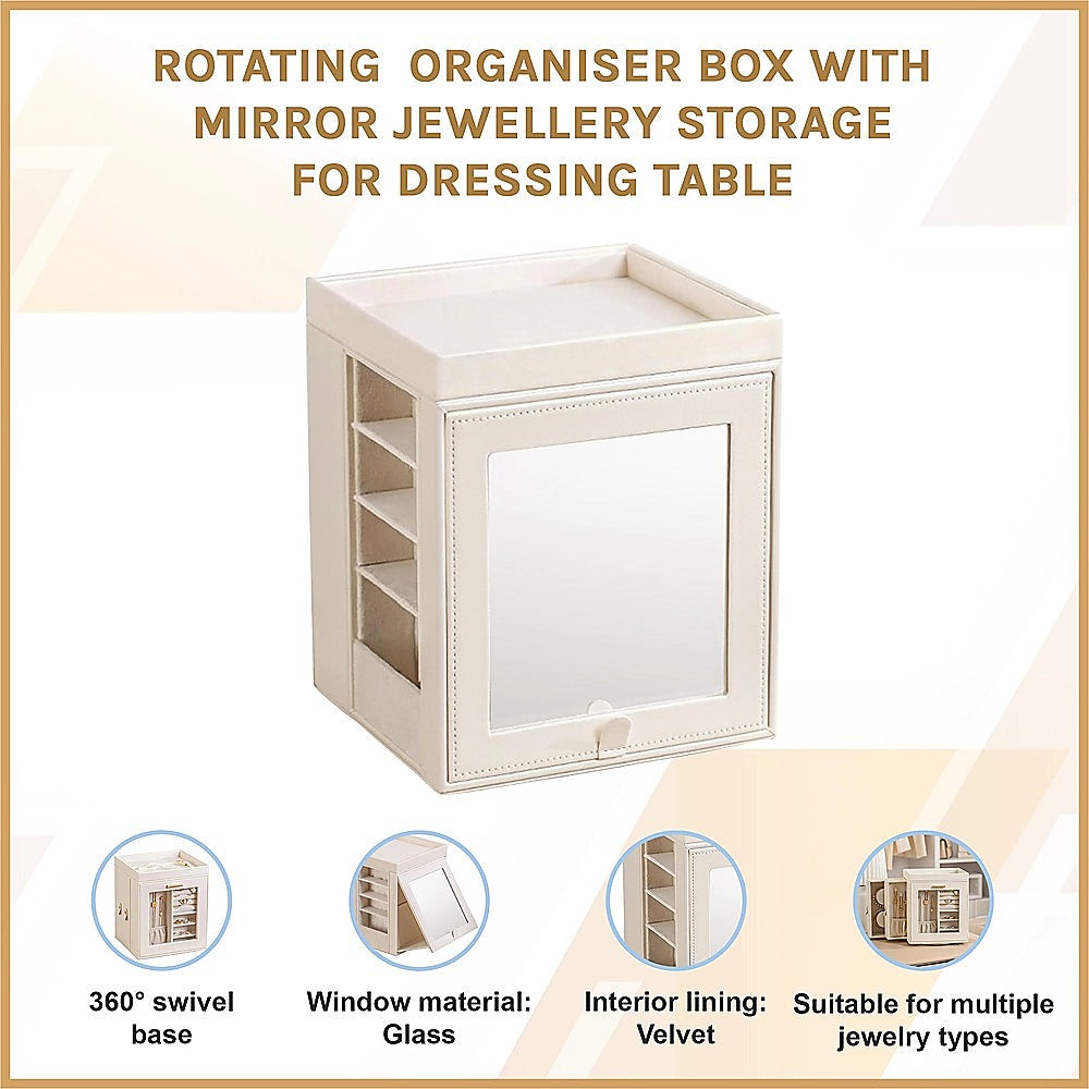 Rotating Organiser Box with Mirror Jewellery Storage for Dressing Table V63-954911