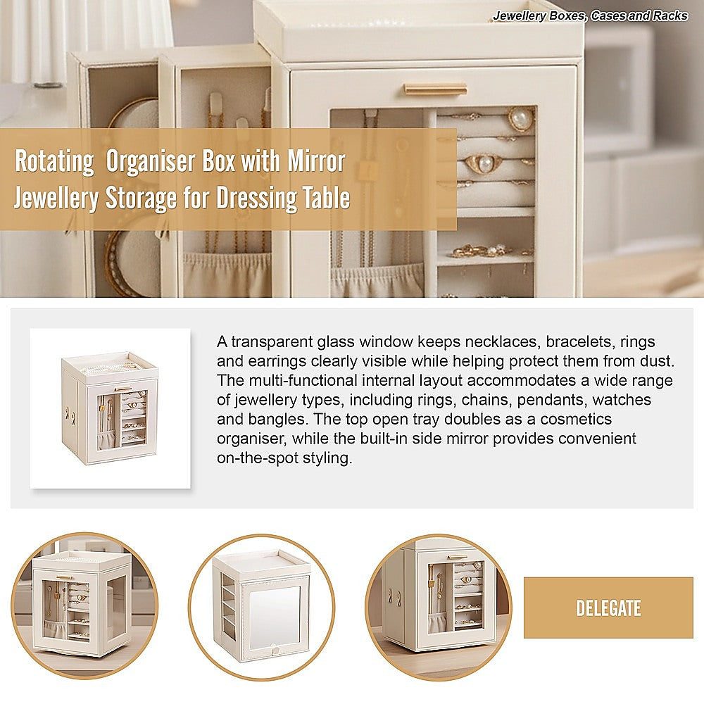 Rotating Organiser Box with Mirror Jewellery Storage for Dressing Table V63-954911