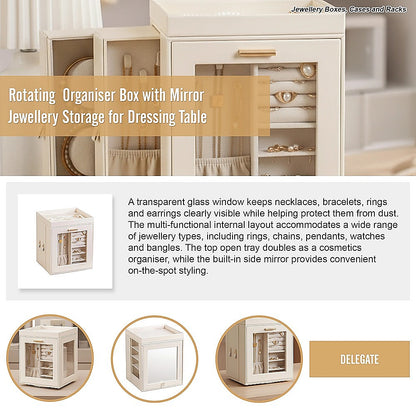 Rotating Organiser Box with Mirror Jewellery Storage for Dressing Table V63-954911