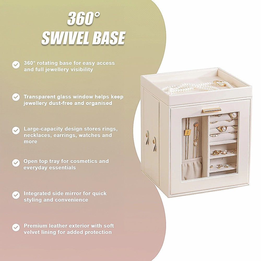 Rotating Organiser Box with Mirror Jewellery Storage for Dressing Table V63-954911