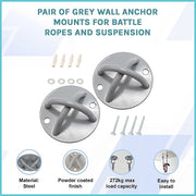 Pair of Grey Wall Anchor Mounts for Battle Ropes and Suspension V63-954931
