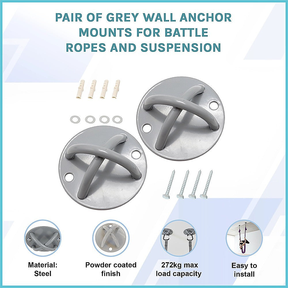 Pair of Grey Wall Anchor Mounts for Battle Ropes and Suspension V63-954931