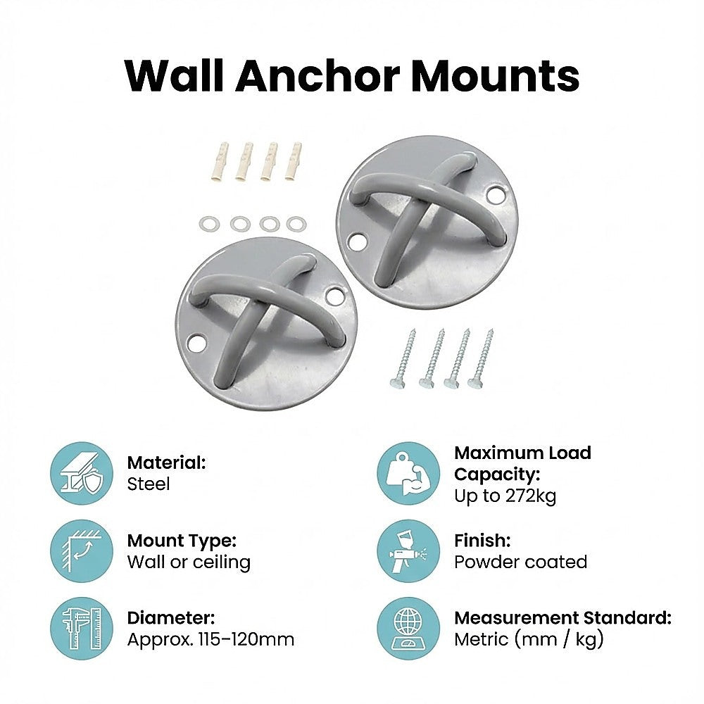 Pair of Grey Wall Anchor Mounts for Battle Ropes and Suspension V63-954931