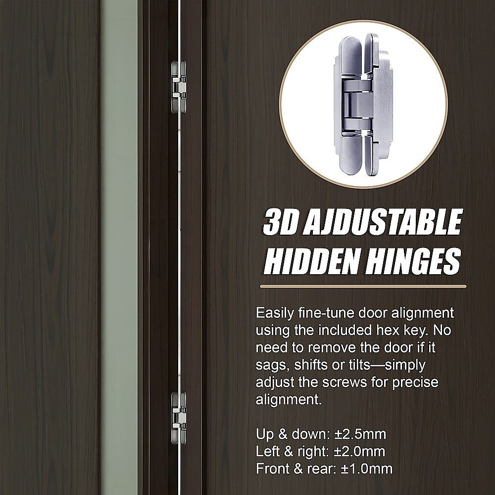 Hidden Door Hinges 180 degrees Heavy Duty 3D Adjustable Silver 40kg V63-954941
