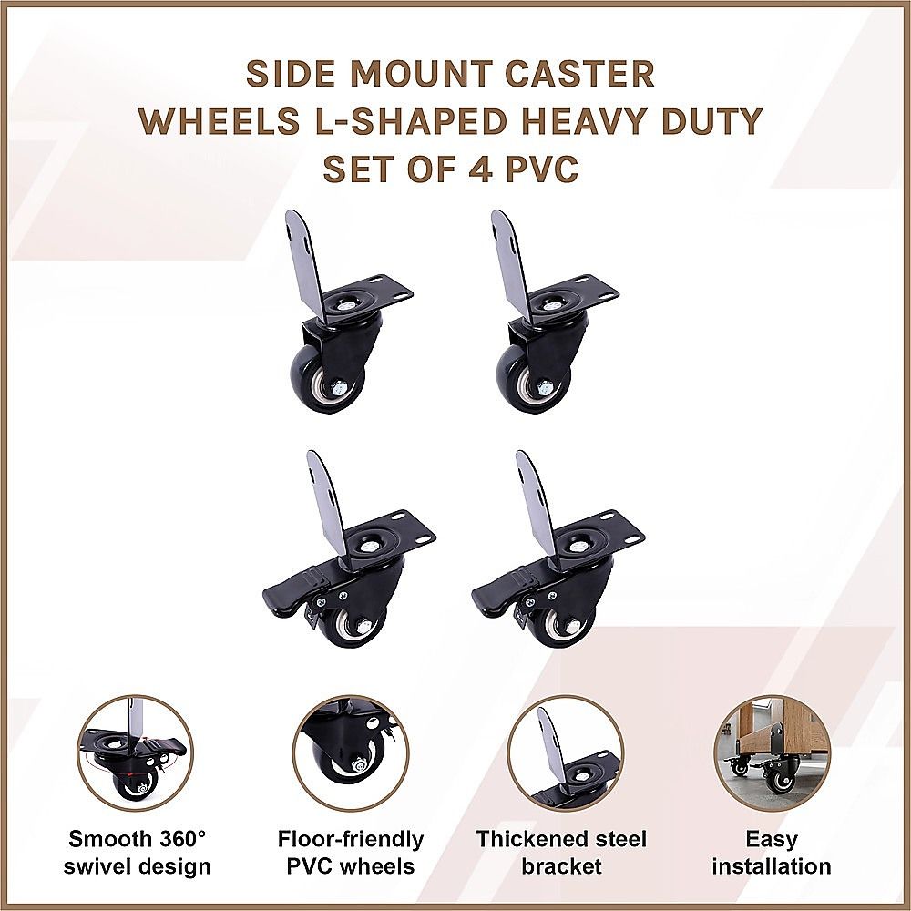 Side Mount Caster Wheels L-Shaped Heavy Duty Set of 4 PVC V63-954951