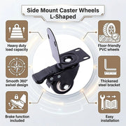 Side Mount Caster Wheels L-Shaped Heavy Duty Set of 4 PVC V63-954951