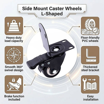 Side Mount Caster Wheels L-Shaped Heavy Duty Set of 4 PVC V63-954951