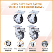 Heavy Duty Plate Caster Wheels Set 4 1200kg Swivel V63-954961
