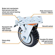Heavy Duty Plate Caster Wheels Set 4 1200kg Swivel V63-954961