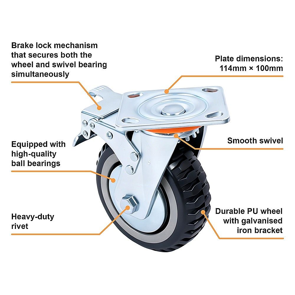 Heavy Duty Plate Caster Wheels Set 4 1200kg Swivel V63-954961