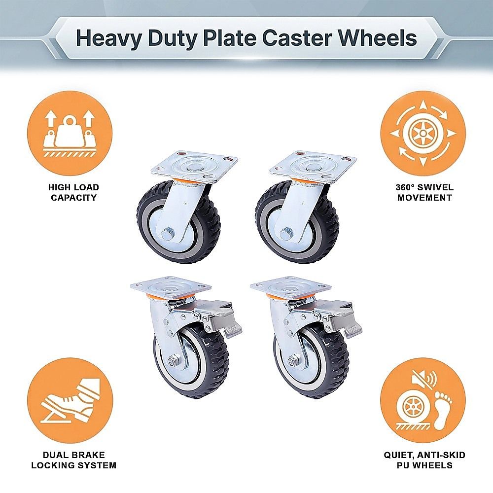 Heavy Duty Plate Caster Wheels Set 4 1200kg Swivel V63-954961