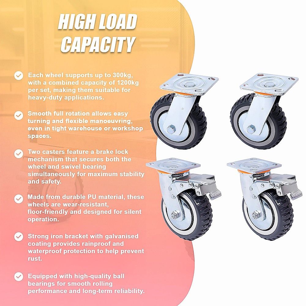 Heavy Duty Plate Caster Wheels Set 4 1200kg Swivel V63-954961